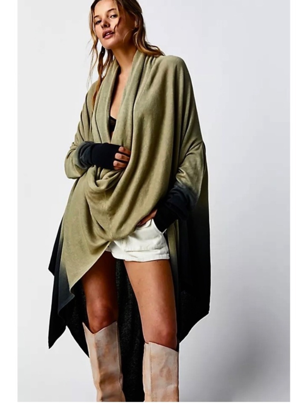 Nicholas K x Free People Serius Sweater Cardigan Dip Dyed Military Black Draped